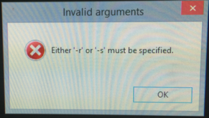 UEM9 Either '-r' or '-s' must be specified.