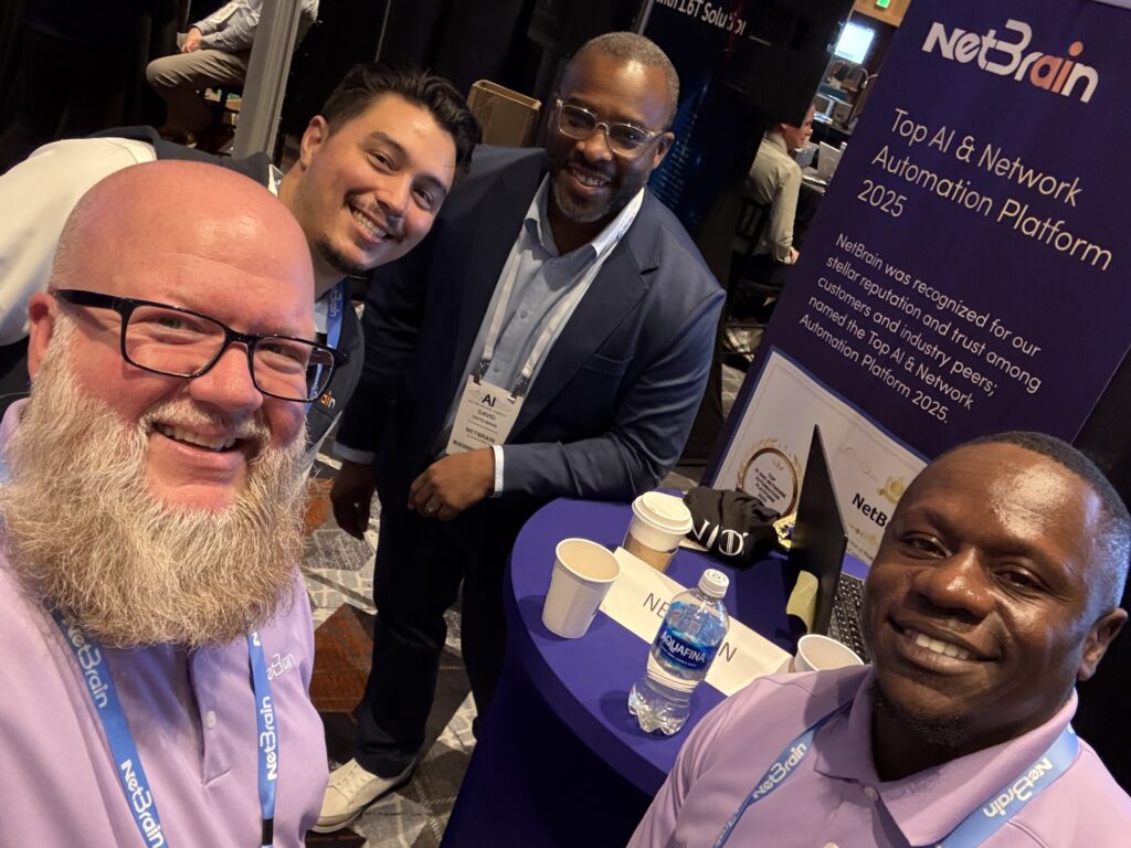 Nigel, Chance, David, and Eugene at the 2026 ONUG AI Networking Summit booth in Frisco.